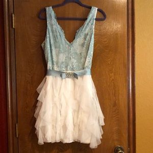 Blue and White Lace Semi-Formal Dress